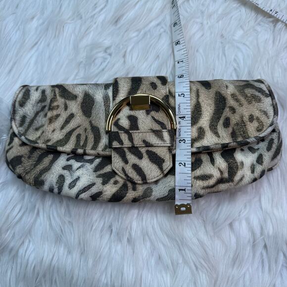 Stuart Weitzman Leopard Print Gold Metallic Clutch with Shoulder Strap - Picture 4 of 11